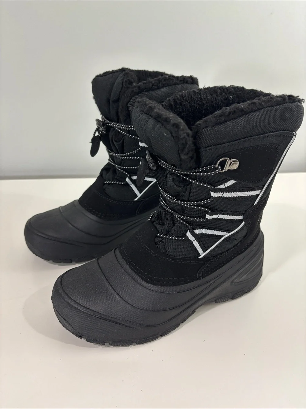 Falls Creek Black Kids Snow Boots with Reflective Trim